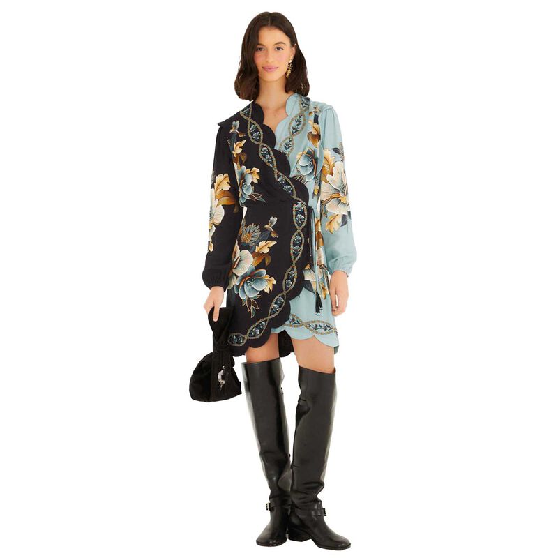 FARM Rio Snake Garden Mix Wrap Wavy Mini Dress image number 0